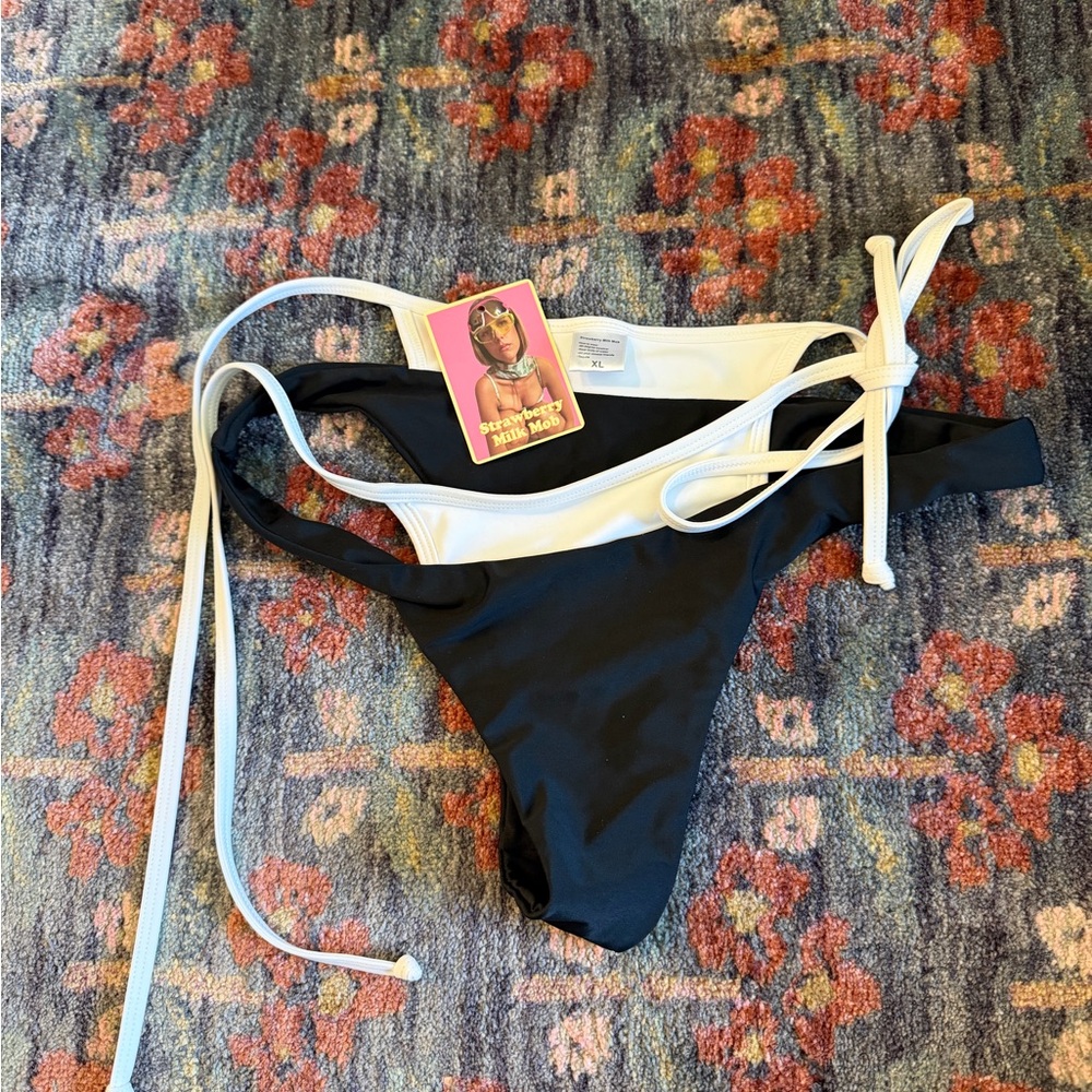 Strawberry Milk Mob Black and White Tie-Side Bikini Bottom - Picture 2 of 3